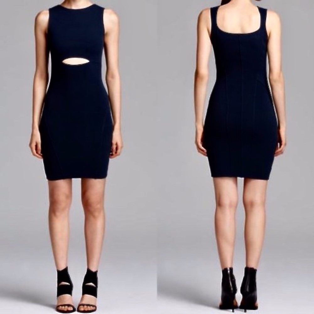 Helmut Lang Gala Knit Stretch Cut Out Sleeveless Short Black LBD Dress